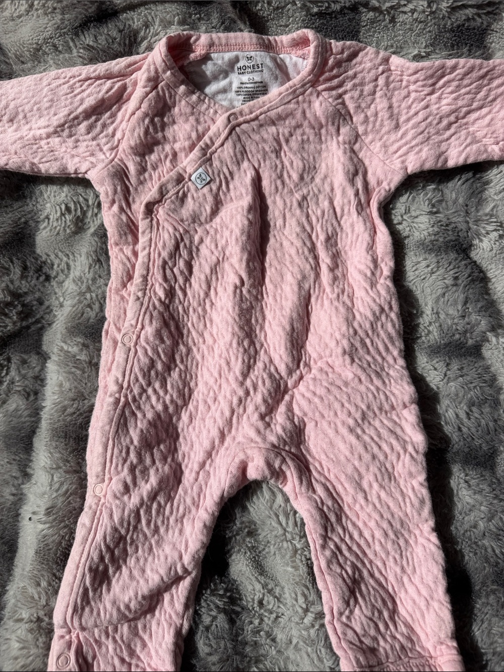 The Honest Company Light Pink Quilted Infant One-Piece Footie 100%Organic Cotton